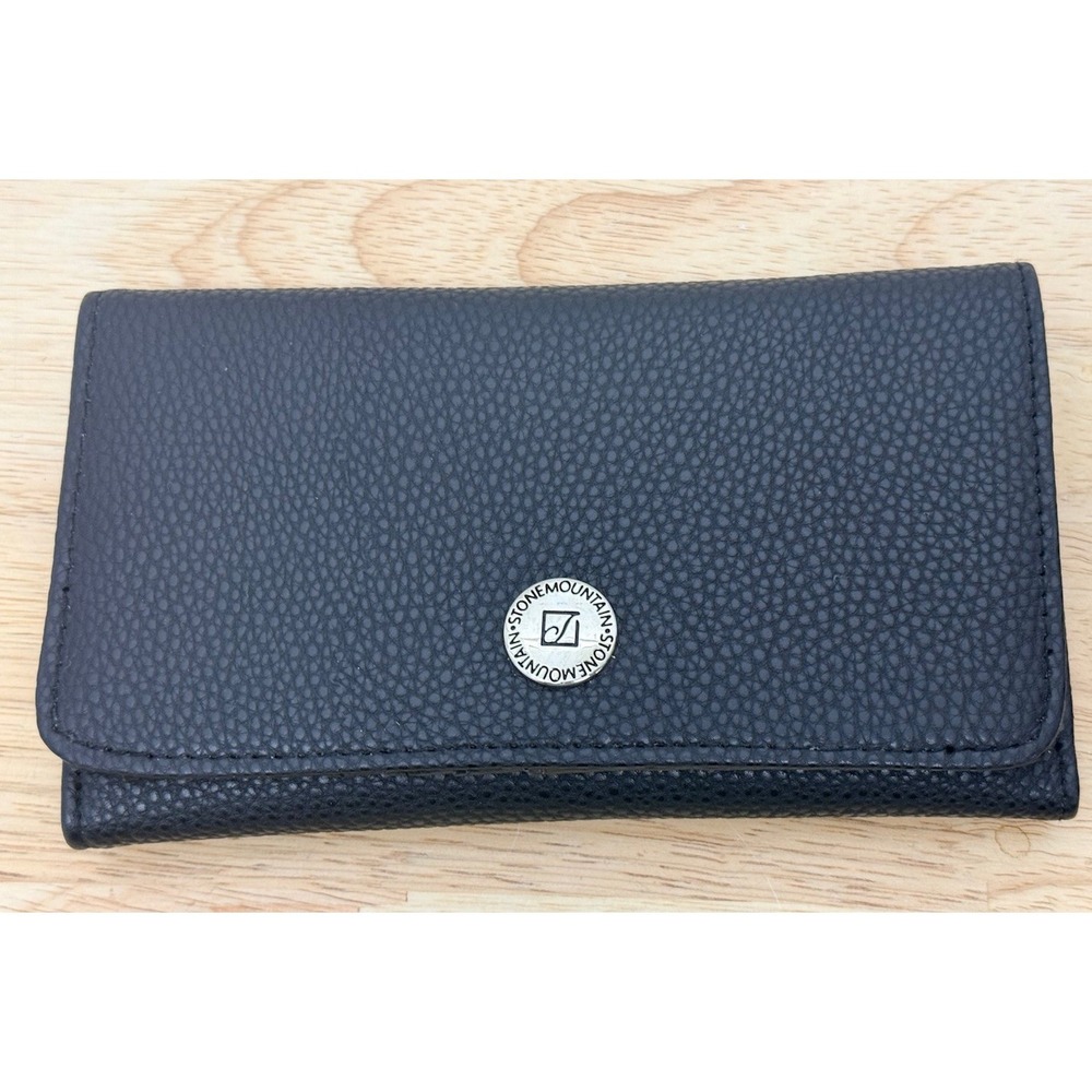Stone Mountain Black Pebbled Leather Trifold Checkbook Wallet Organizer ID #40